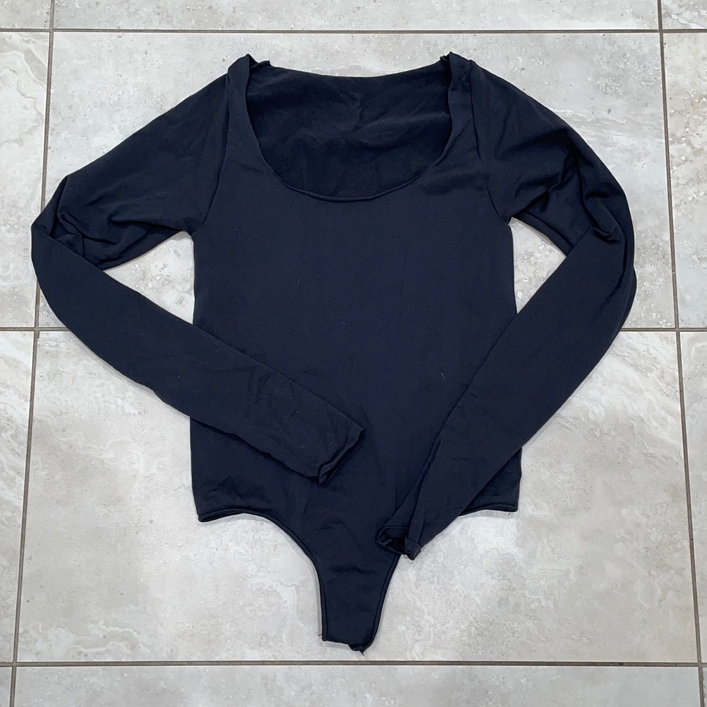 Skims long sleeve black bodysuit